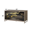 Payo Console Cabinet, Black Marble Print Oak & Champagne Finish Acme