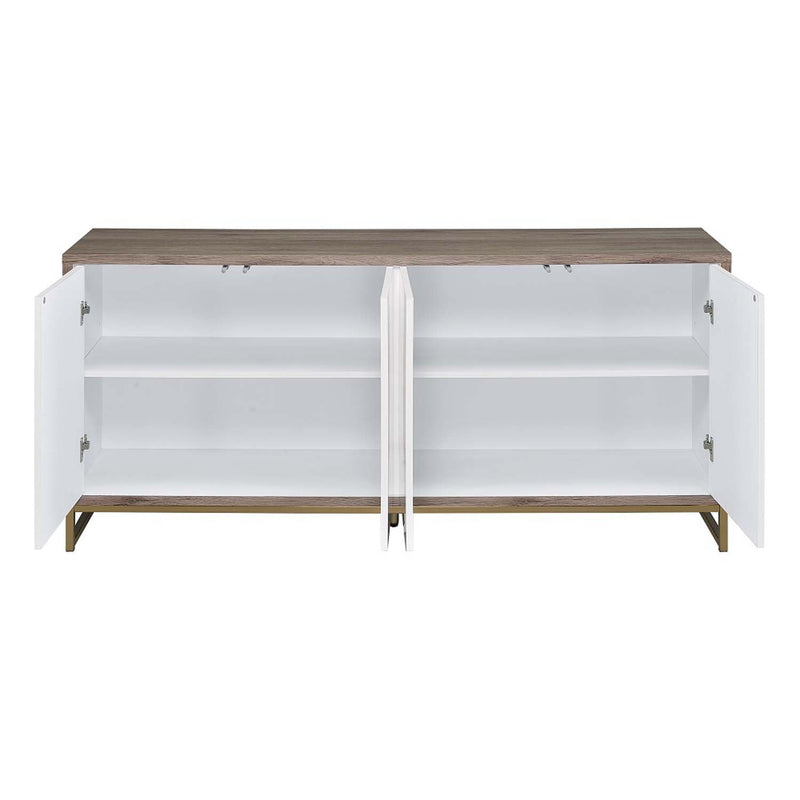 Paavan Console Cabinet, White Marble Print Oak & Champagne Finish Acme