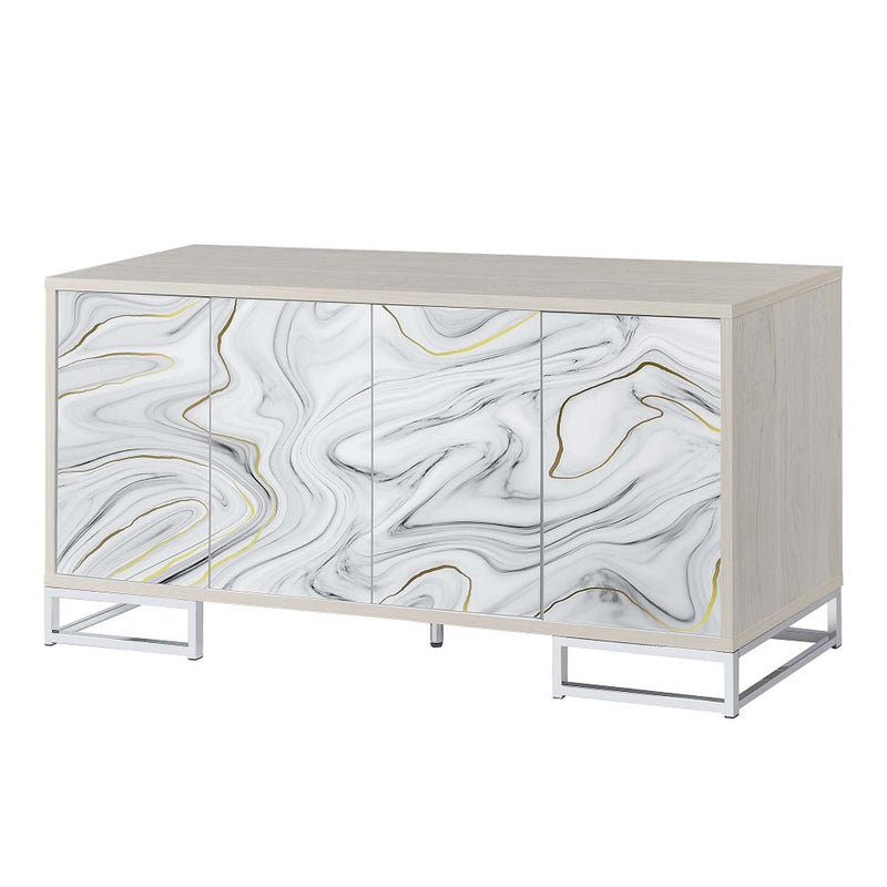 Panos Console Cabinet, White Marble Print & Chrome Finish Acme