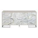Panos Console Cabinet, White Marble Print & Chrome Finish Acme