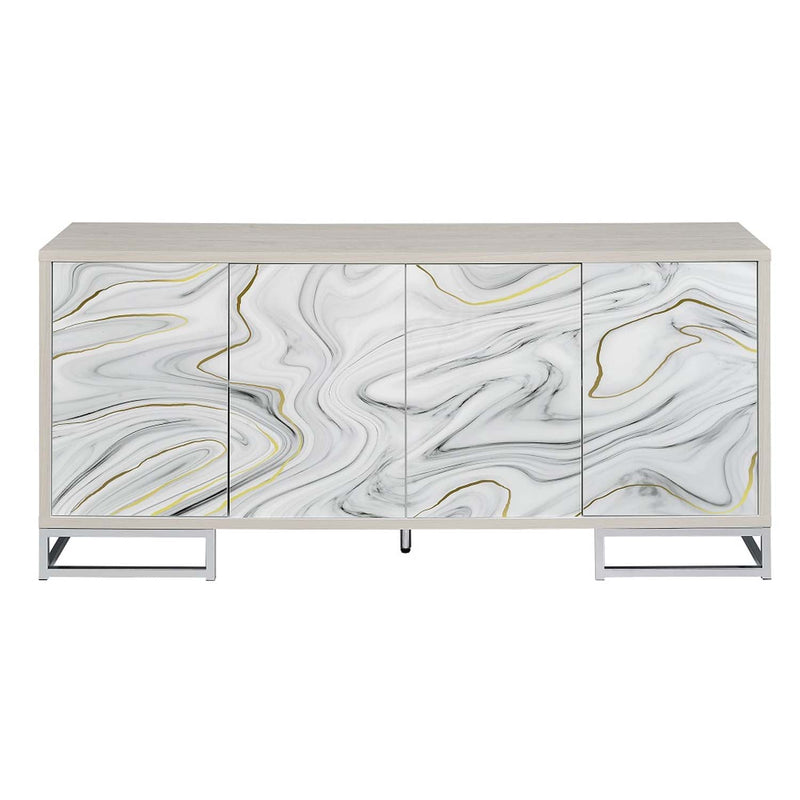 Panos Console Cabinet, White Marble Print & Chrome Finish Acme
