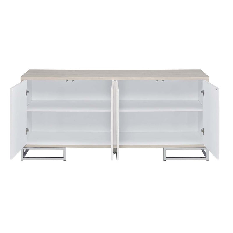 Panos Console Cabinet, White Marble Print & Chrome Finish Acme