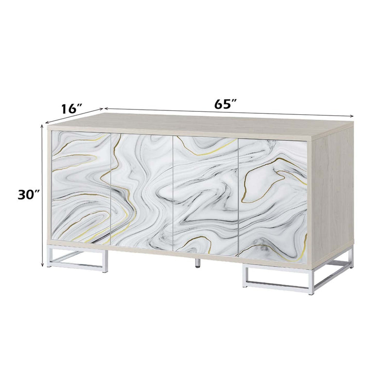 Panos Console Cabinet, White Marble Print & Chrome Finish Acme