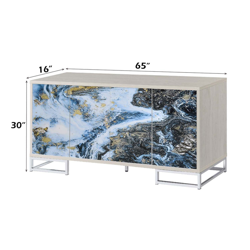 Liam Console Cabinet, Blue Marble Print & Chrome Finish Acme