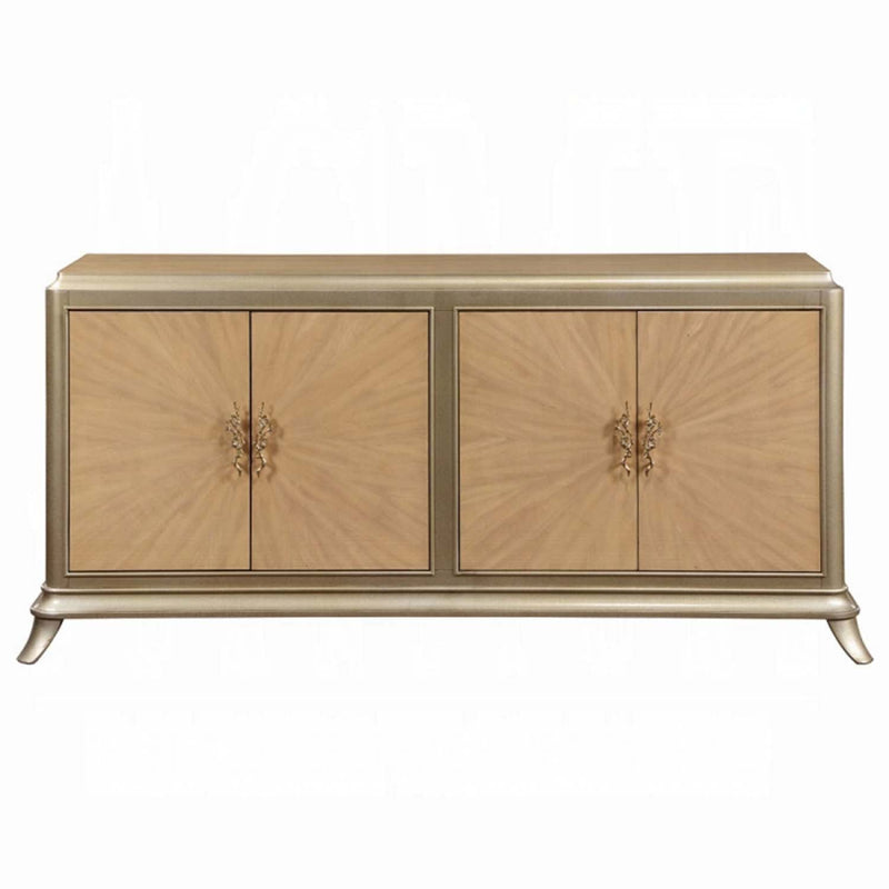 Dodie Console Cabinet, Natural Oak Sunburst Pattern & Taupe Champaign Finish Acme