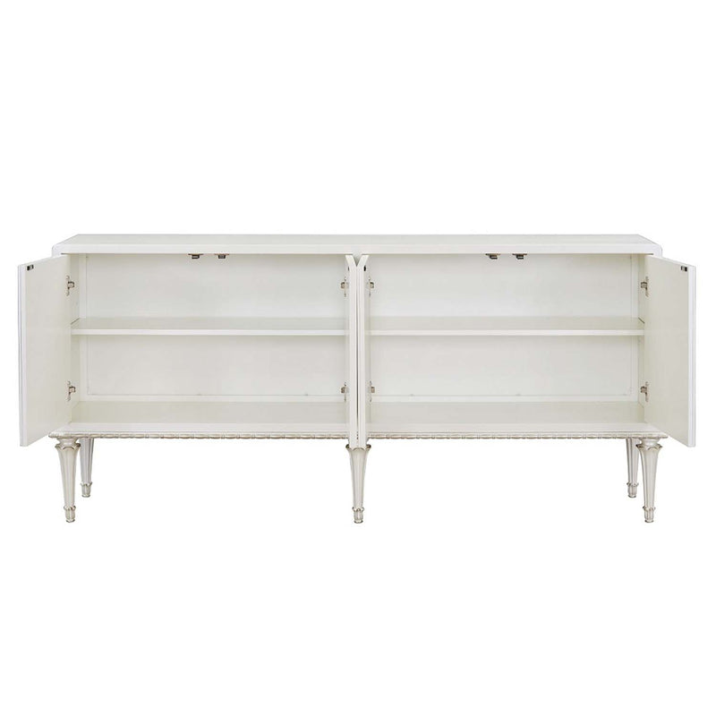 Ansaldo Console Cabinet, Pearl White & Silver Shimmer Finish Acme