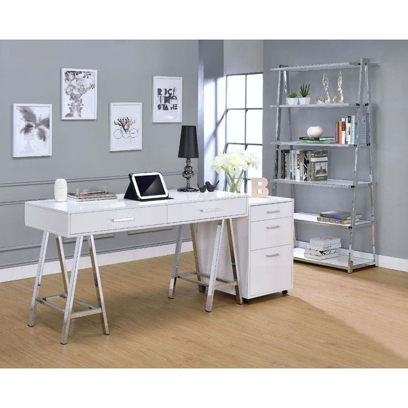Coleen Filing Cabinet, White High Gloss & Chrome Finish Acme