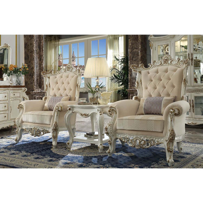 Picardy II Accent Chair w/Pillow, Fabric & Antique Pearl Finish Acme