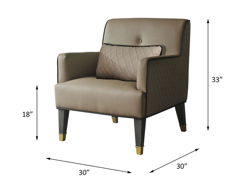House Beatrice Accent Chair w/Pillow, Tan Faux Leather & Charcoal Finish Acme