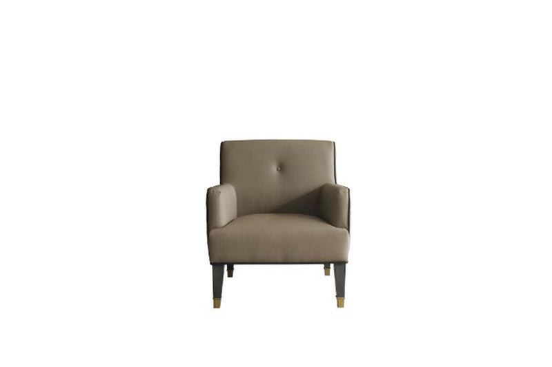 House Beatrice Accent Chair w/Pillow, Tan Faux Leather & Charcoal Finish Acme