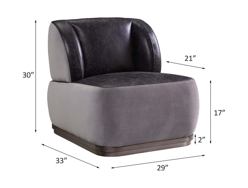 Decapree Accent Chair, Antique Slate Top Grain Leather & Gray Velvet Acme