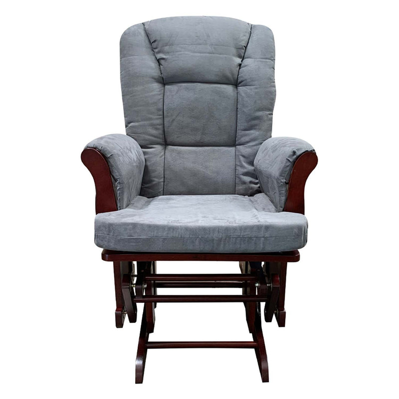 Adeliza Glider Chair & Ottoman, Gray Microfiber & Cherry Finish Acme