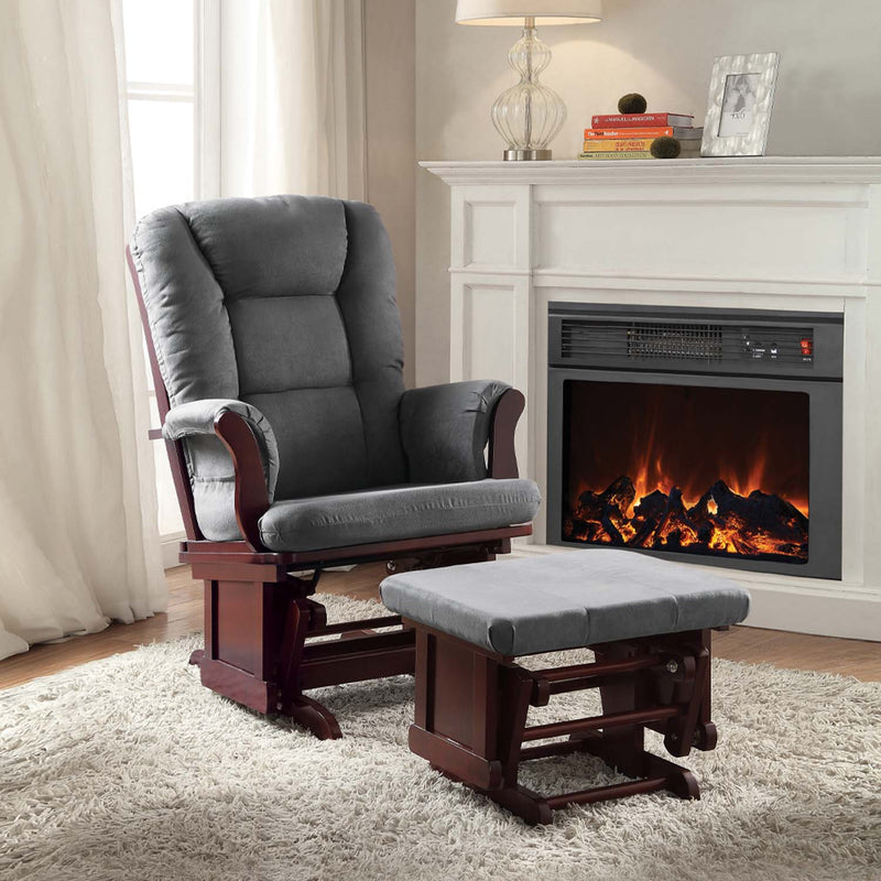 Adeliza Glider Chair & Ottoman, Gray Microfiber & Cherry Finish Acme