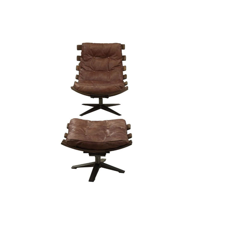 Gandy Chair & Ottoman, Retro Brown Top Grain Leather Acme