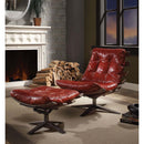 Gandy Chair & Ottoman, Antique Red Top Grain Leather Acme
