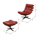 Gandy Chair & Ottoman, Antique Red Top Grain Leather Acme