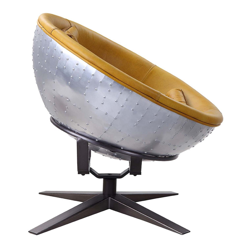 Brancaster Accent Chair, Turmeric Top Grain Leather & Aluminum Acme