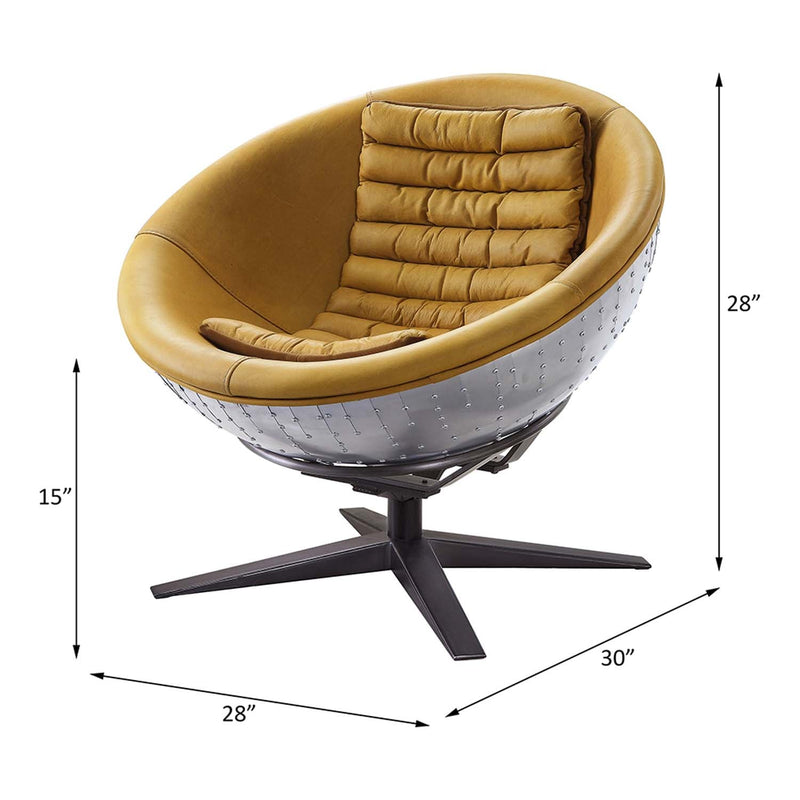 Brancaster Accent Chair, Turmeric Top Grain Leather & Aluminum Acme