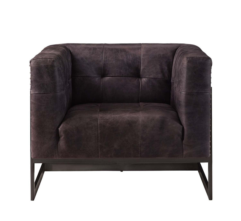 Sagat Accent Chair, Antique Ebony Top Grain Leather & Rustic Oak Finish Acme