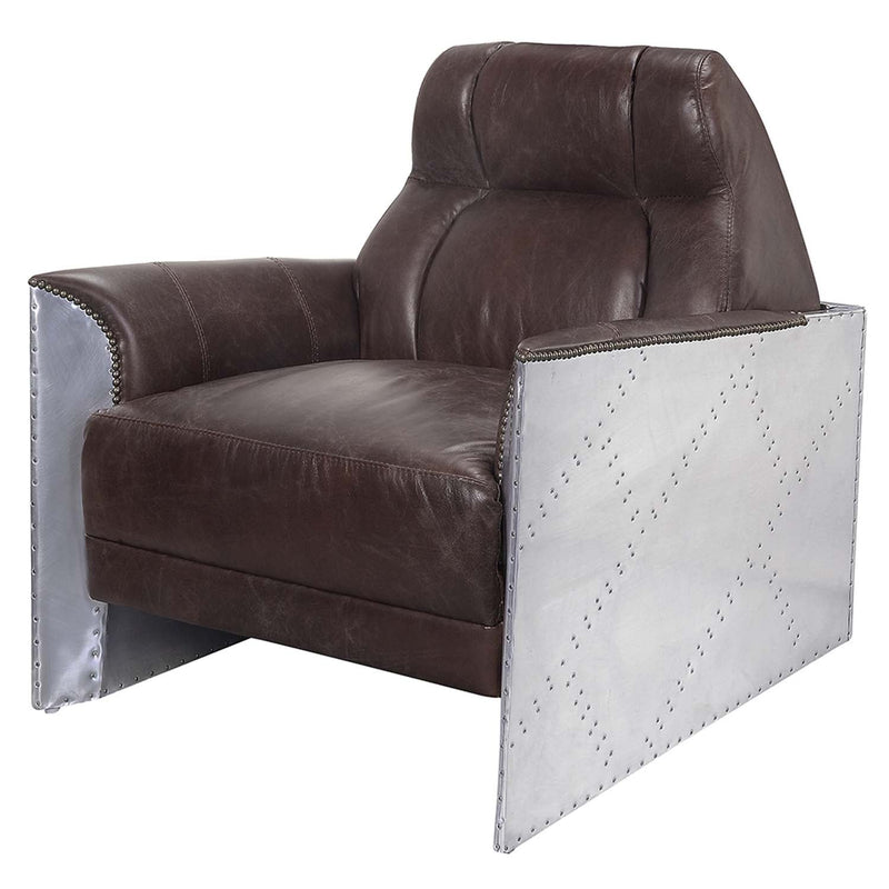 Brancaster Accent Chair, Espresso Top Grain Leather & Aluminum Acme