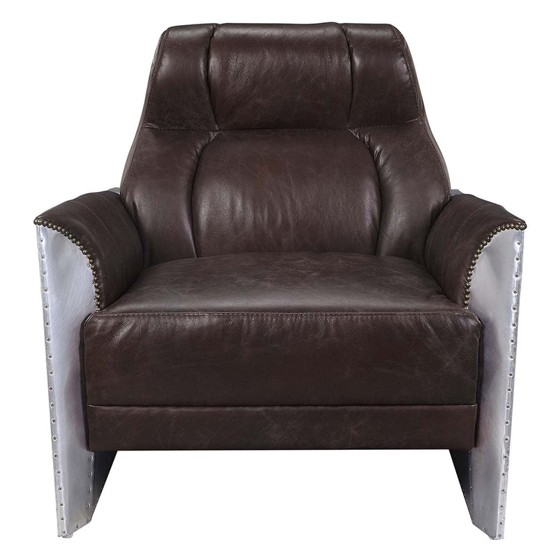 Brancaster Accent Chair, Espresso Top Grain Leather & Aluminum Acme