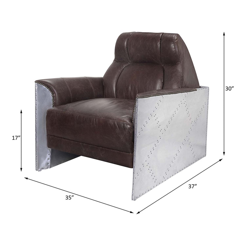 Brancaster Accent Chair, Espresso Top Grain Leather & Aluminum Acme