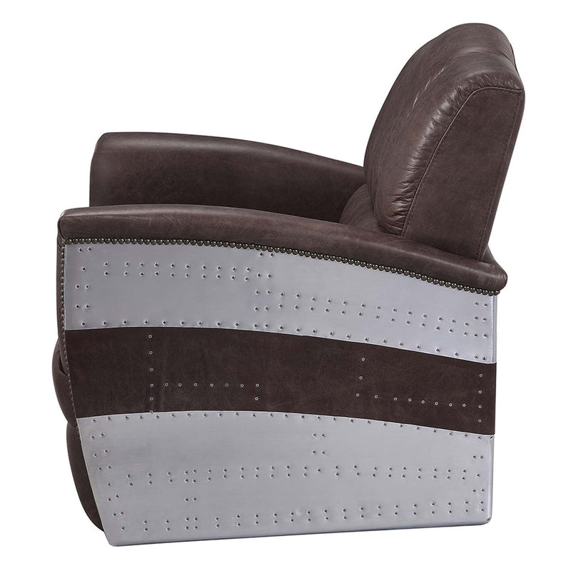 Brancaster Accent Chair, Retro Brown Top Grain Leather & Aluminum Acme