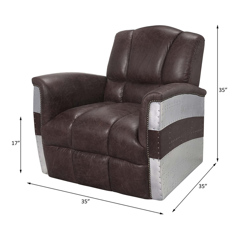 Brancaster Accent Chair, Retro Brown Top Grain Leather & Aluminum Acme