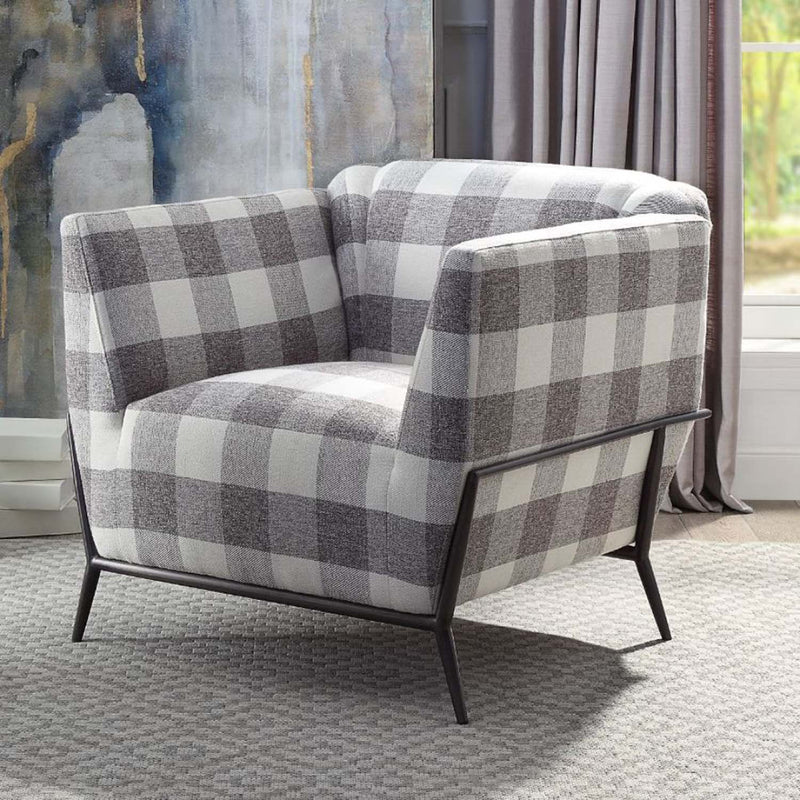 Niamey II Accent Chair, Pattern Fabric & Metal Frame Black Finish Acme