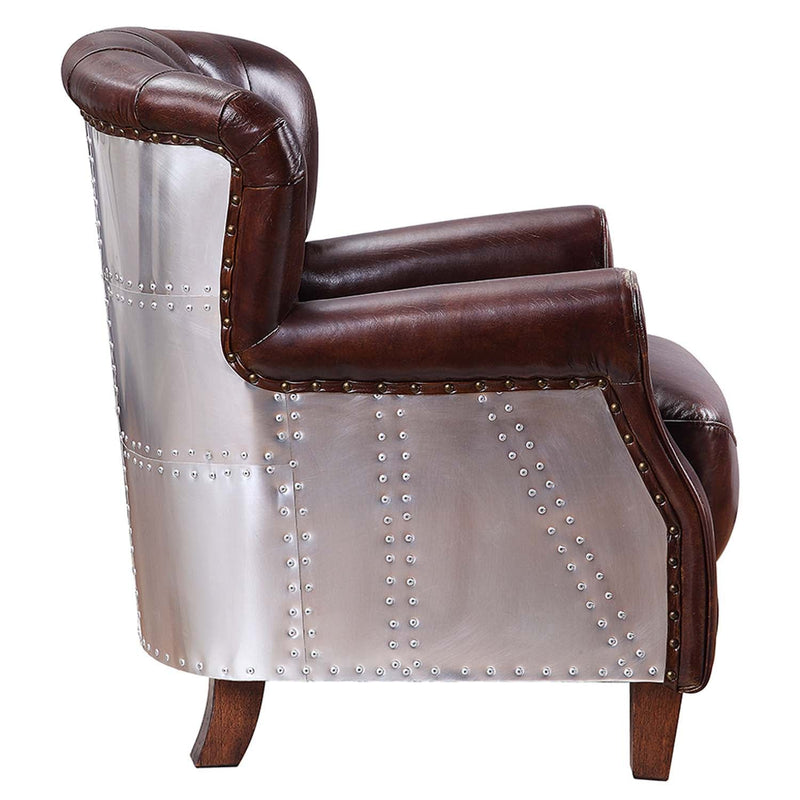 Brancaster Accent Chair, Vintage Brown & Aluminum Acme