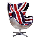 Brancaster British Flag Accent Chair w/Swivel, Pattern Fabric & Aluminum Acme