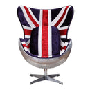 Brancaster British Flag Accent Chair w/Swivel, Pattern Fabric & Aluminum Acme