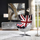 Brancaster British Flag Accent Chair w/Swivel, Pattern Fabric & Aluminum Acme