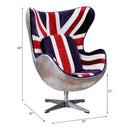 Brancaster British Flag Accent Chair w/Swivel, Pattern Fabric & Aluminum Acme