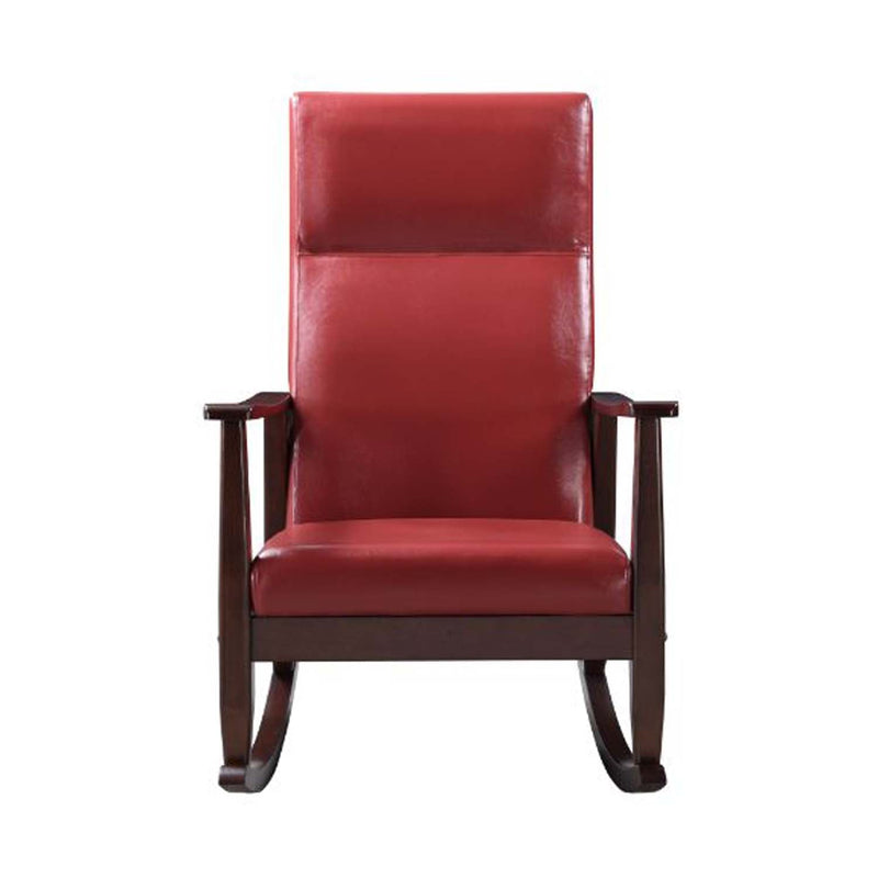 Raina Rocking Chair, Red Faux Leather & Espresso Finish Acme
