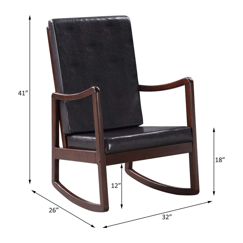 Raina Rocking Chair, Dark Brown Faux Leather & Espresso Finish Acme