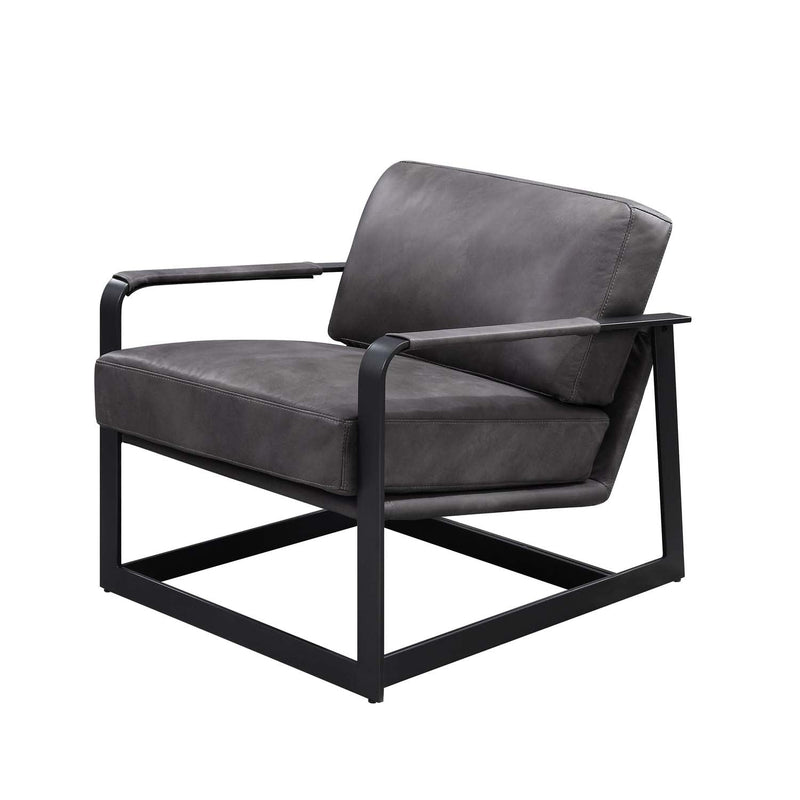 Locnos Accent Chair, Gray Top Grain Leather & Black Finish Acme