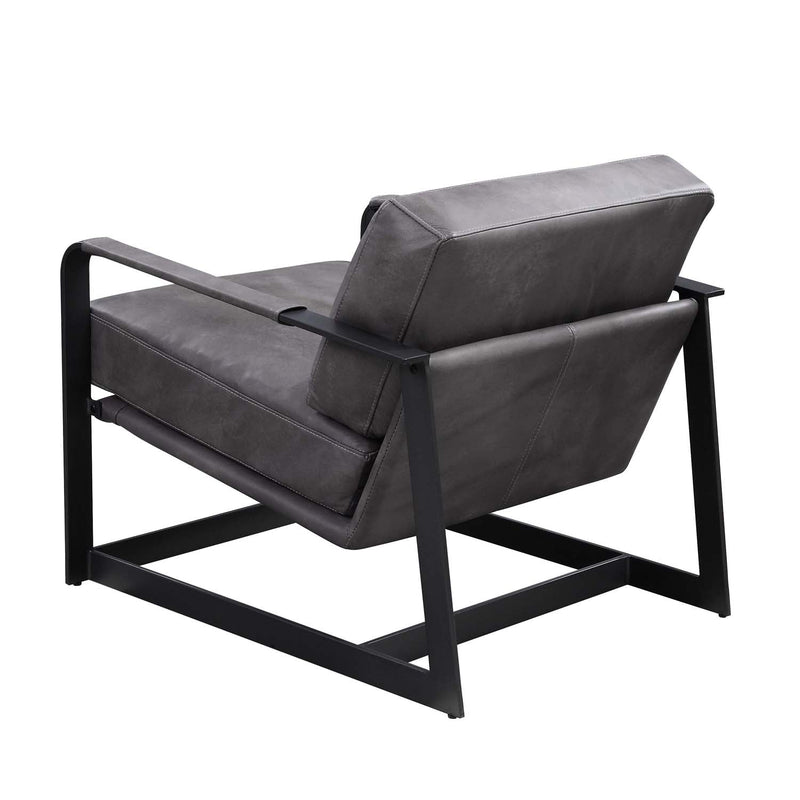 Locnos Accent Chair, Gray Top Grain Leather & Black Finish Acme