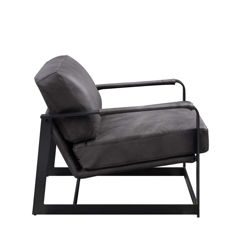 Locnos Accent Chair, Gray Top Grain Leather & Black Finish Acme