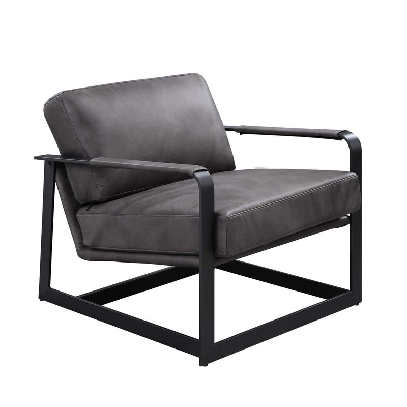 Locnos Accent Chair, Gray Top Grain Leather & Black Finish Acme