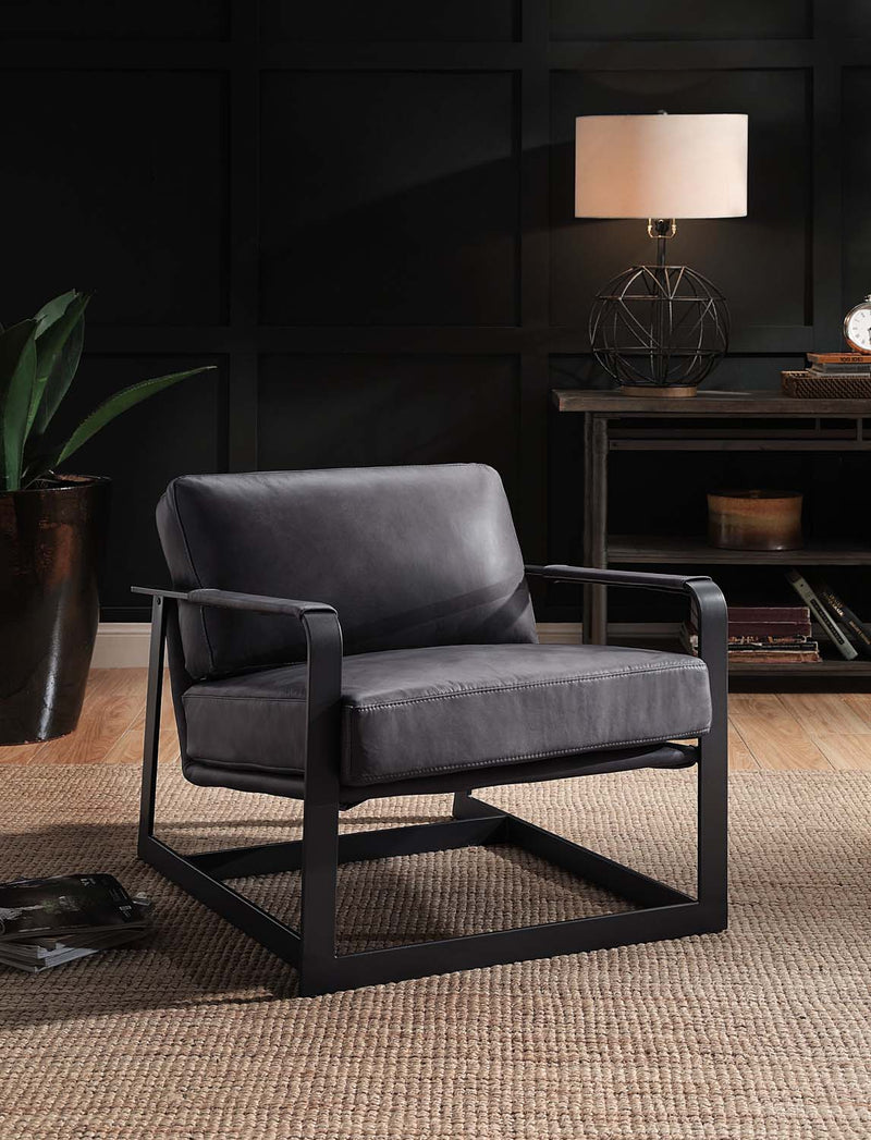 Locnos Accent Chair, Gray Top Grain Leather & Black Finish Acme