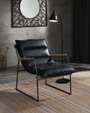 Luberzo Accent Chair, Distress Espresso Top Grain Leather & Matt Iron Finish Acme