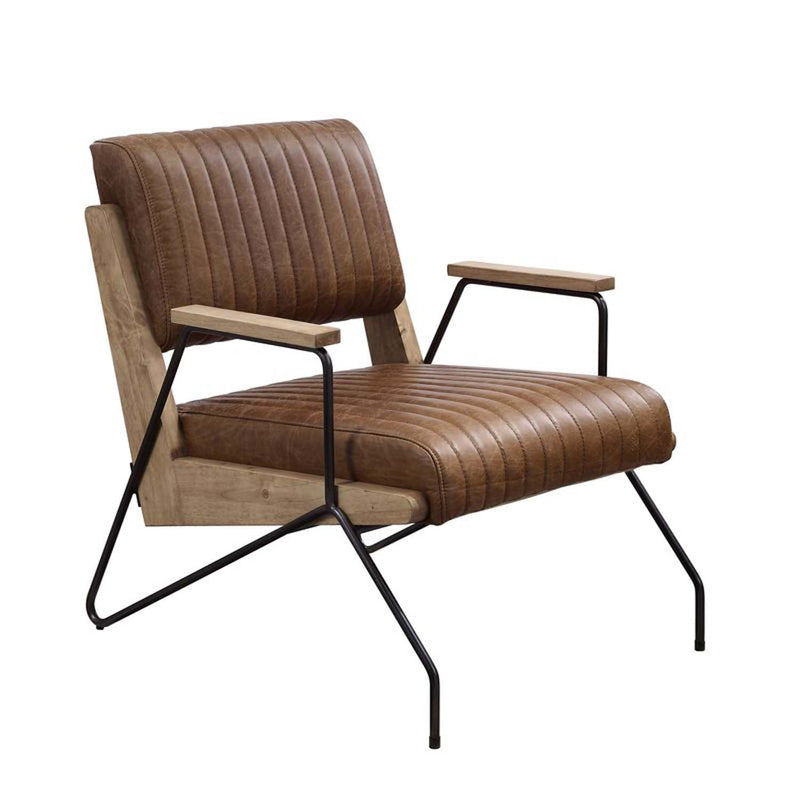 Eacnlz Accent Chair, Cocoa Top Grain Leather & Matt Iron Finish Acme
