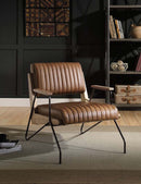 Eacnlz Accent Chair, Cocoa Top Grain Leather & Matt Iron Finish Acme