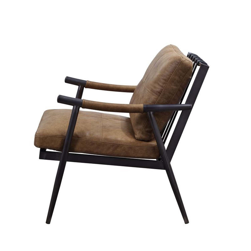 Anzan Accent Chair, Berham Chestnut Top Grain Leather & Matt Iron Finish Acme