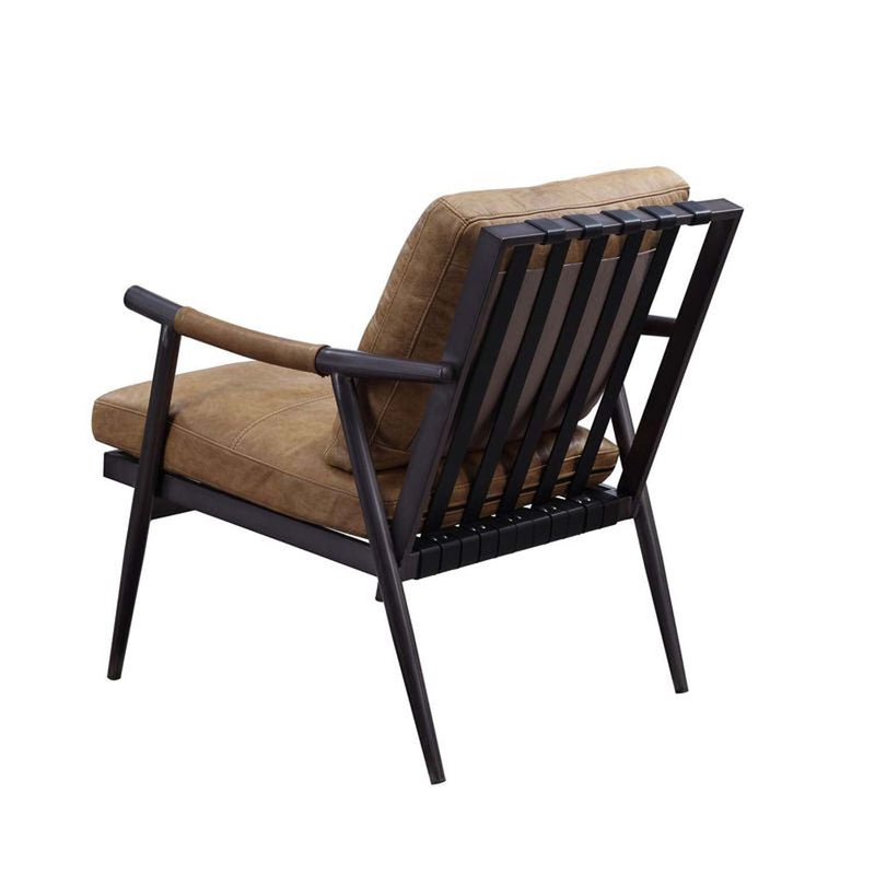 Anzan Accent Chair, Berham Chestnut Top Grain Leather & Matt Iron Finish Acme