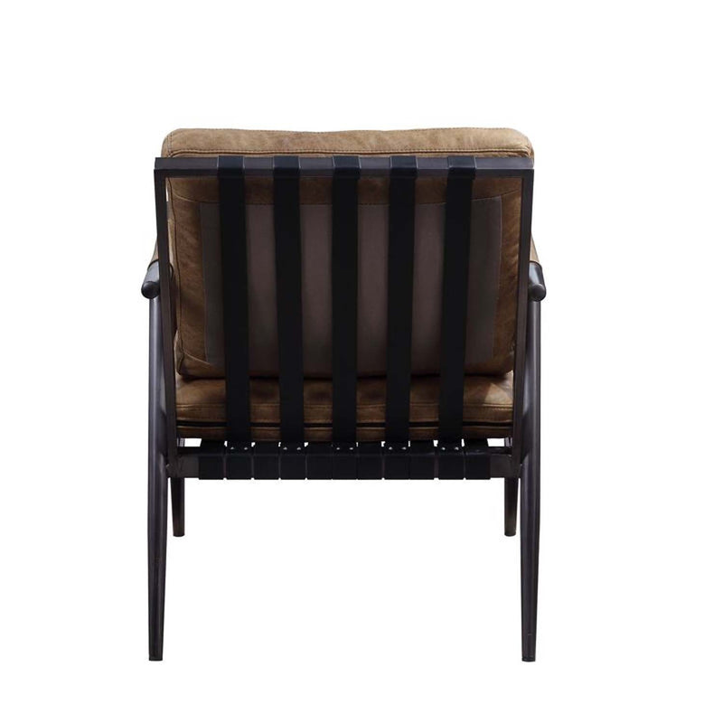 Anzan Accent Chair, Berham Chestnut Top Grain Leather & Matt Iron Finish Acme
