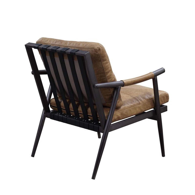 Anzan Accent Chair, Berham Chestnut Top Grain Leather & Matt Iron Finish Acme