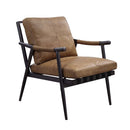 Anzan Accent Chair, Berham Chestnut Top Grain Leather & Matt Iron Finish Acme