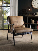 Anzan Accent Chair, Berham Chestnut Top Grain Leather & Matt Iron Finish Acme